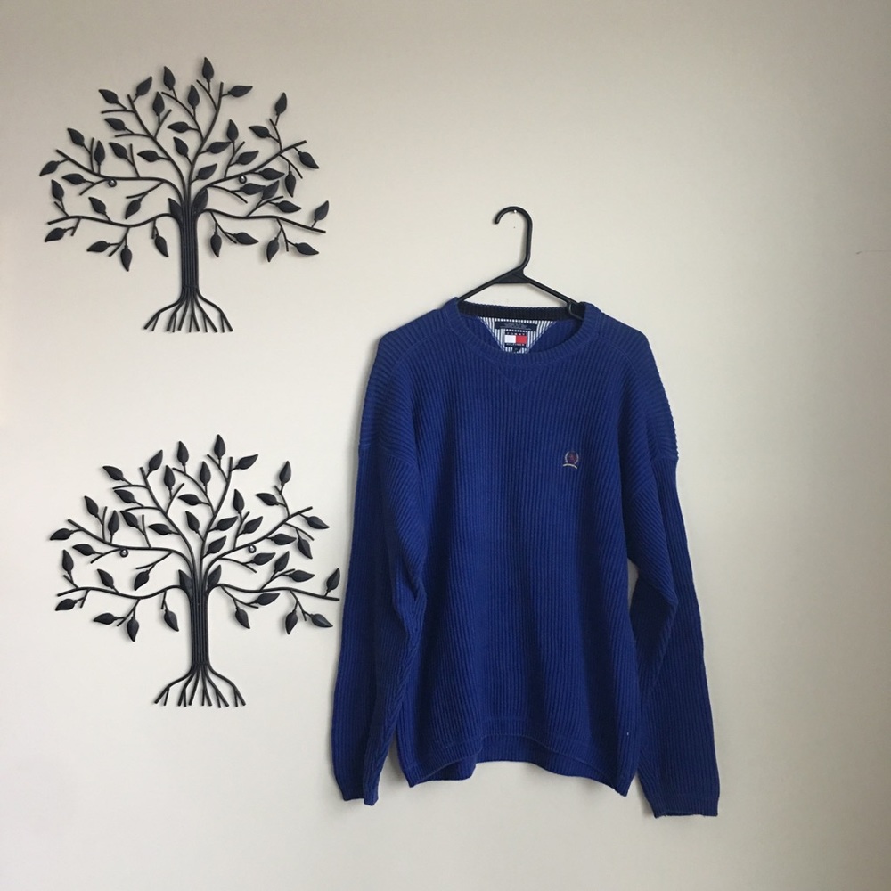 Vintage 90s Tommy Hilfiger Flag Logo Sweater Blue